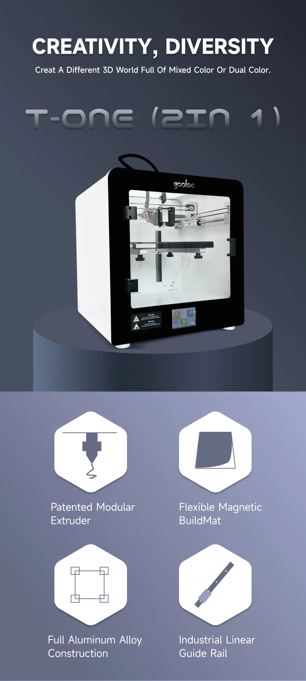 Metal Extruder 3D Printer Support Multi-Color Printing